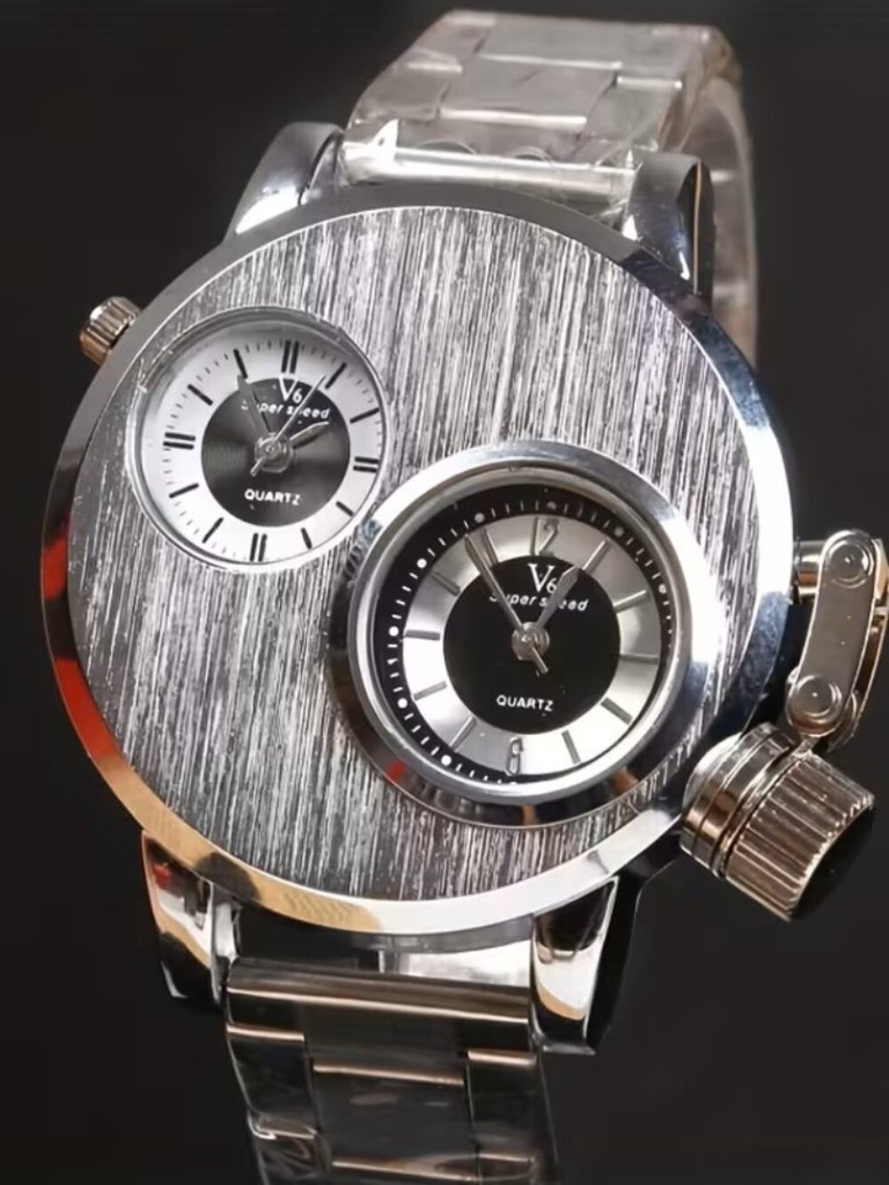 Men's Dual Time Zone Quartz Wristwatch Oversized Analog Statement Fashion Watch